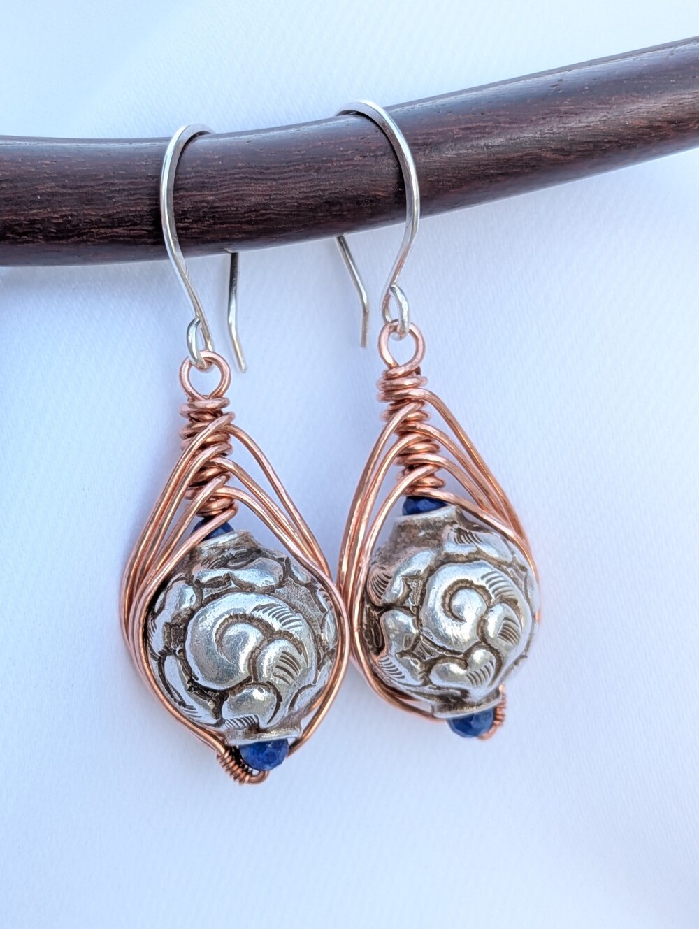 Artisan Repousse Earrings- Mixed Metal with Sterling Silver Hooks - Picture 8 of 11